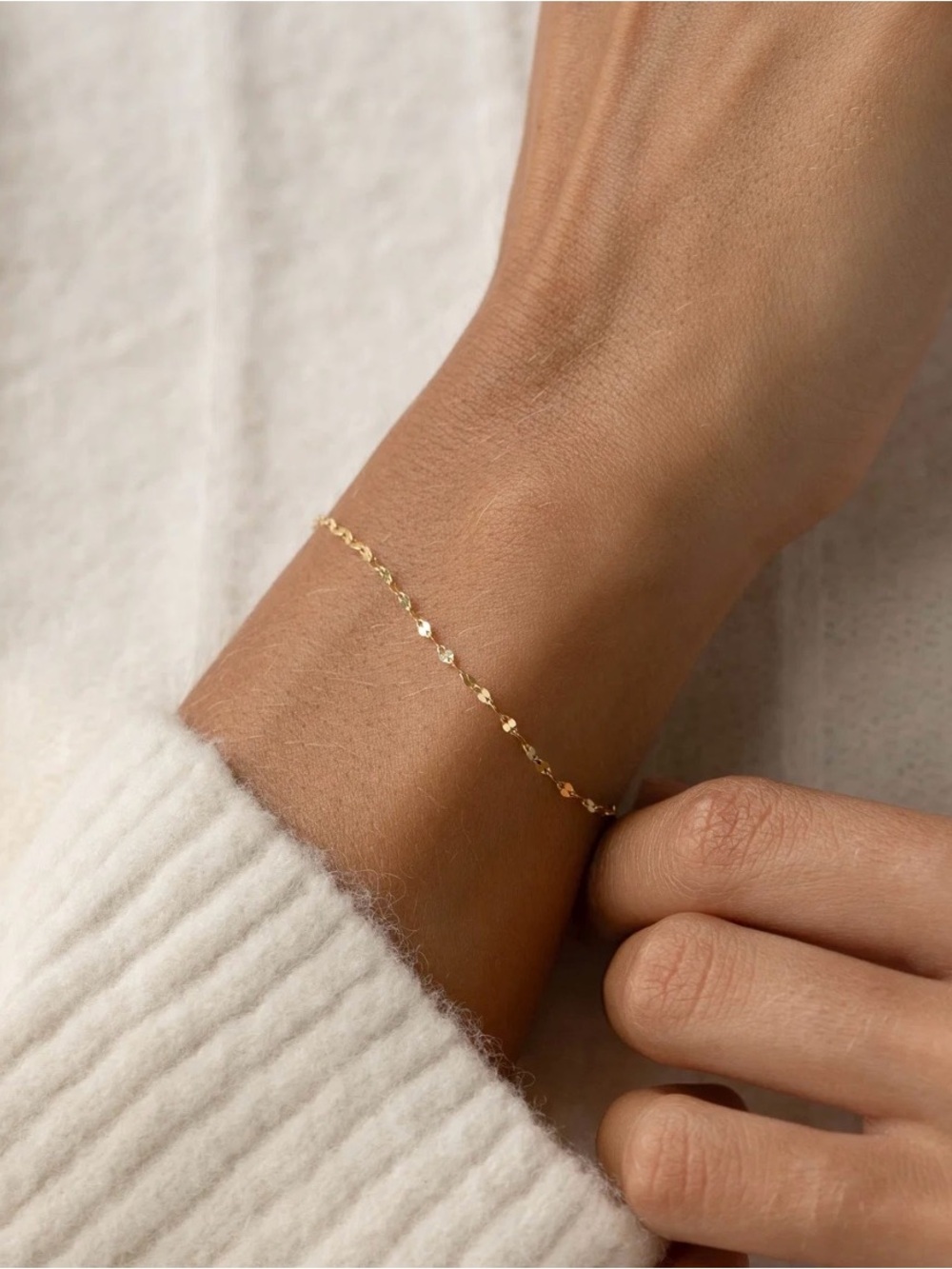 18K Solid Gold Mirror Link Bracelet 1.6mm 6.5” – New